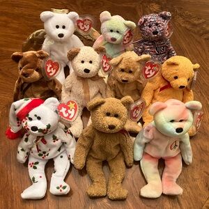 Lot of 10 TY Beanie Babies bears. Pet free and smoke free home. Been in storage.